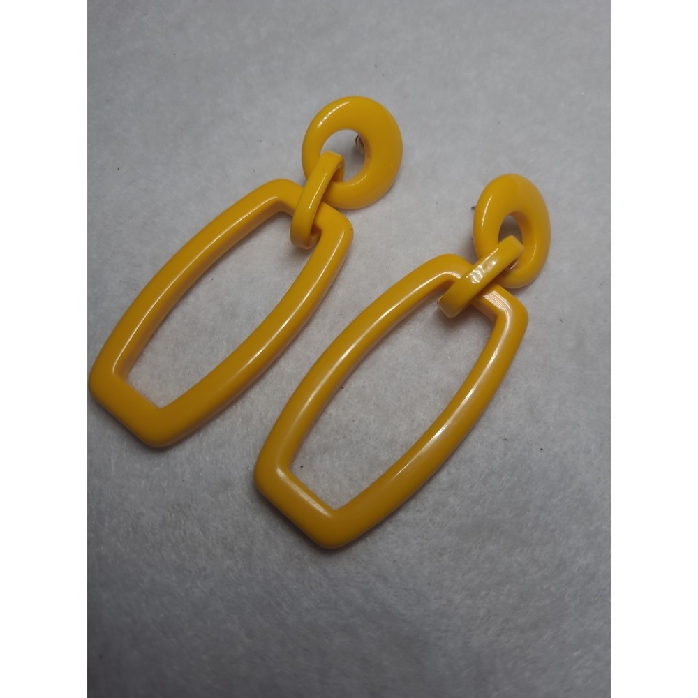 Retro Orange Acrylic Rectangle Dangle Post Earrings 3" Tall